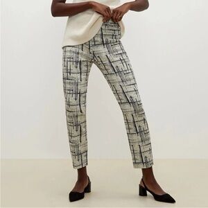 NWOT MM LaFleur Size 6 Condesa Cubist Navy Ivory Jacquard Stretch Ankle Pants